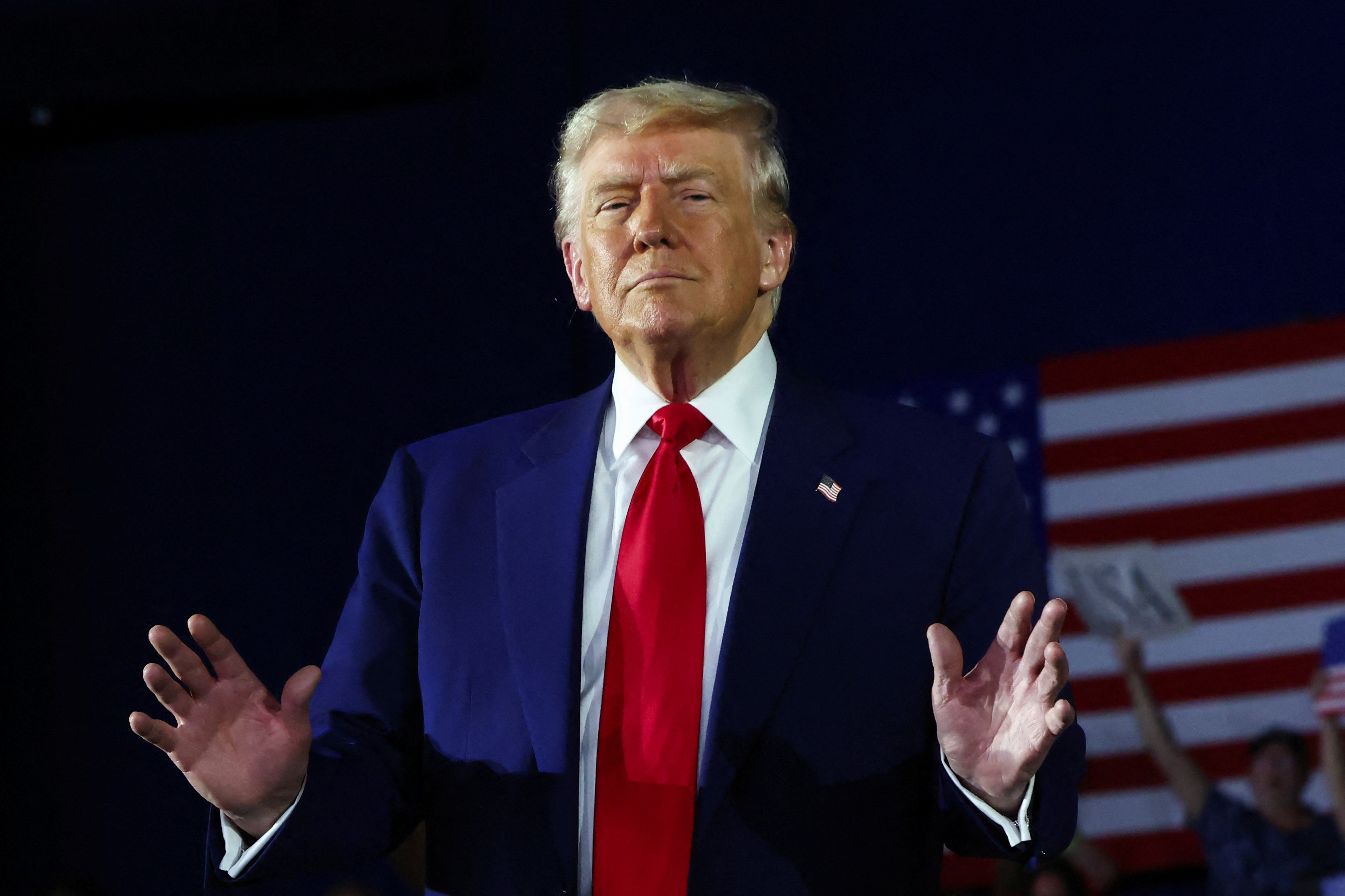 U.S. President Donald Trump holds a rally to celebrate his first 100 days in office