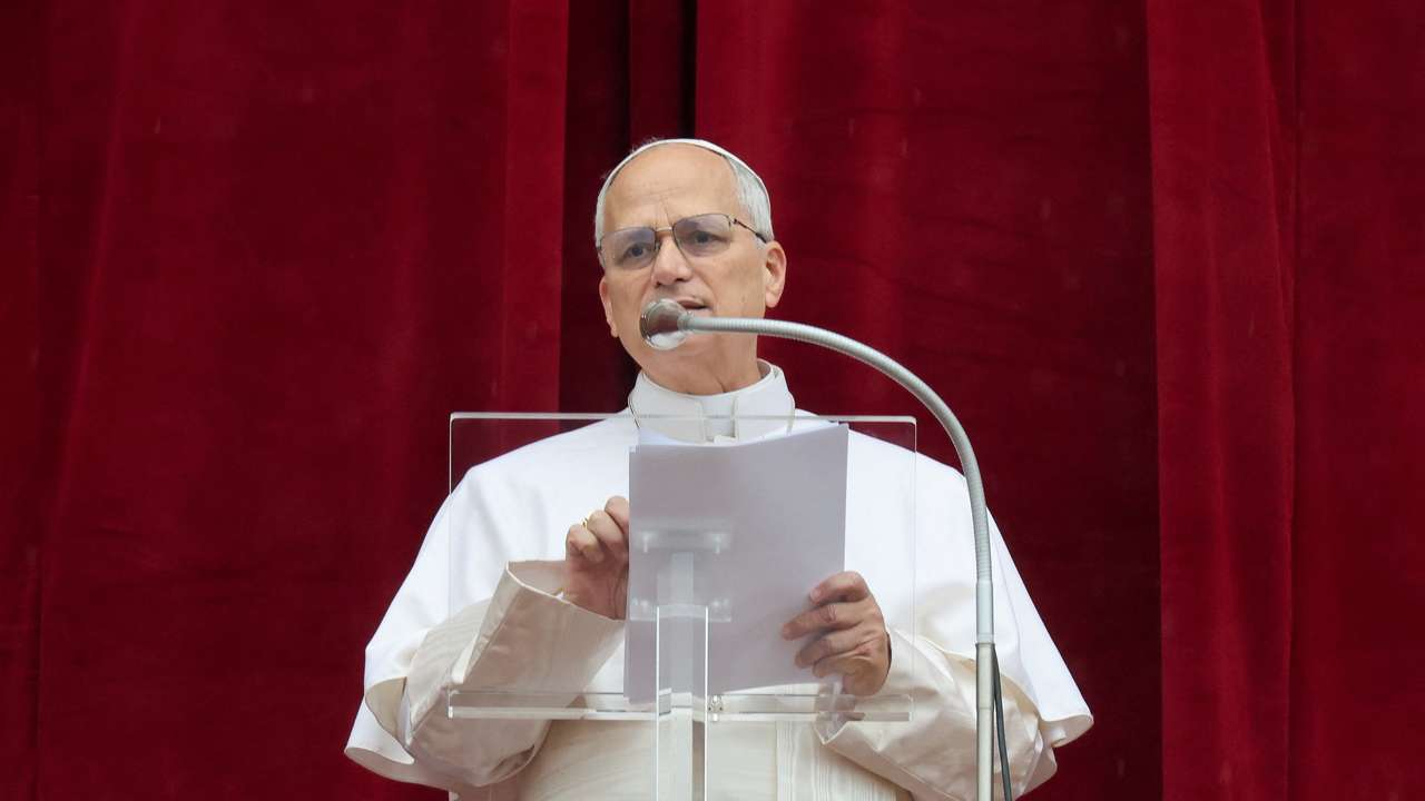 Pope Leo XIV leads the Angelus prayer from the balcony of St. Peter's Basilica, on Epiphany