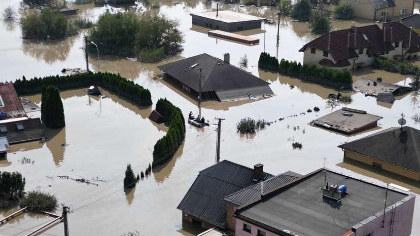A drone view shows the flood-affected area in Ostrava