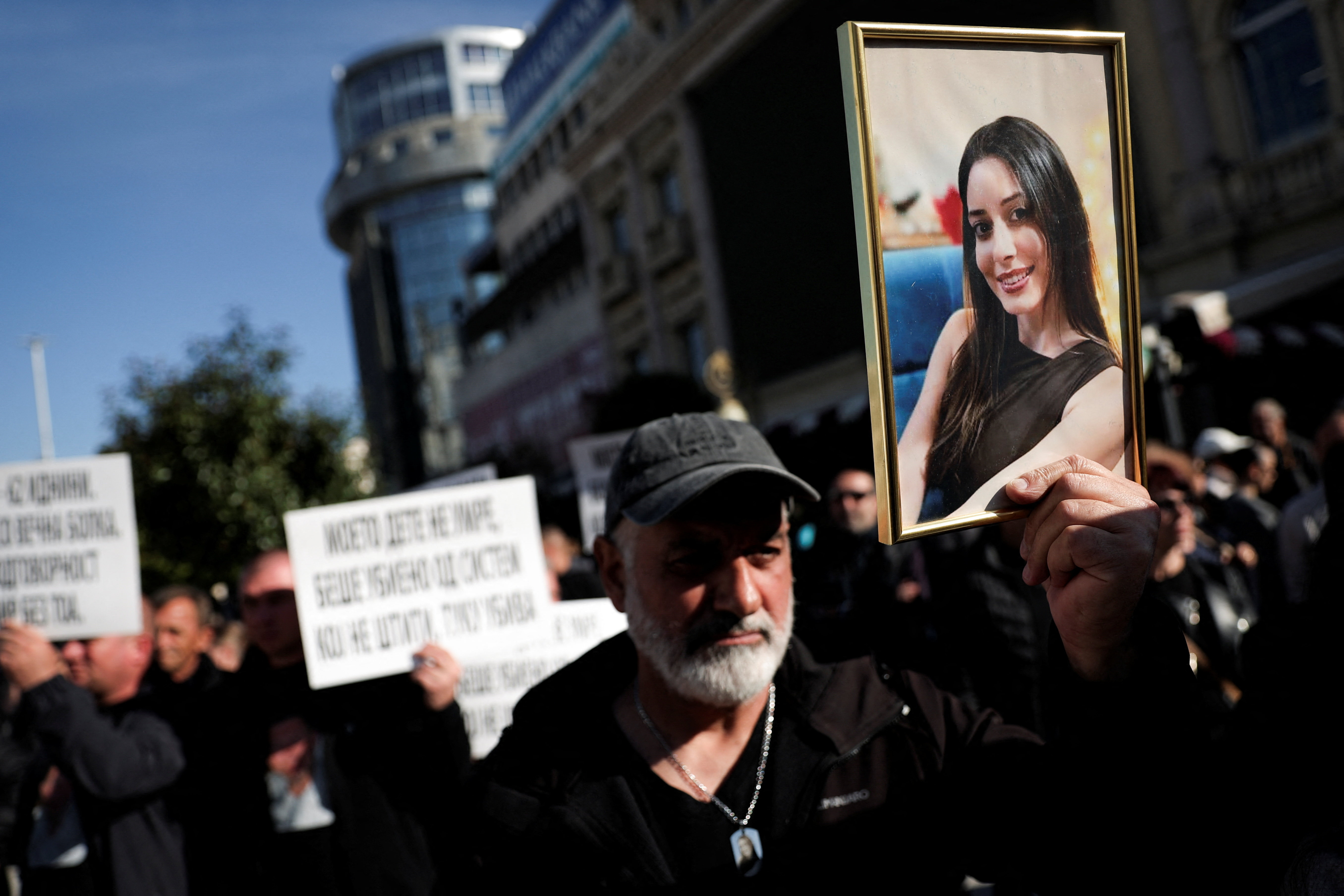 Families of the Kocani nightclub fire victims protest, in Skopje