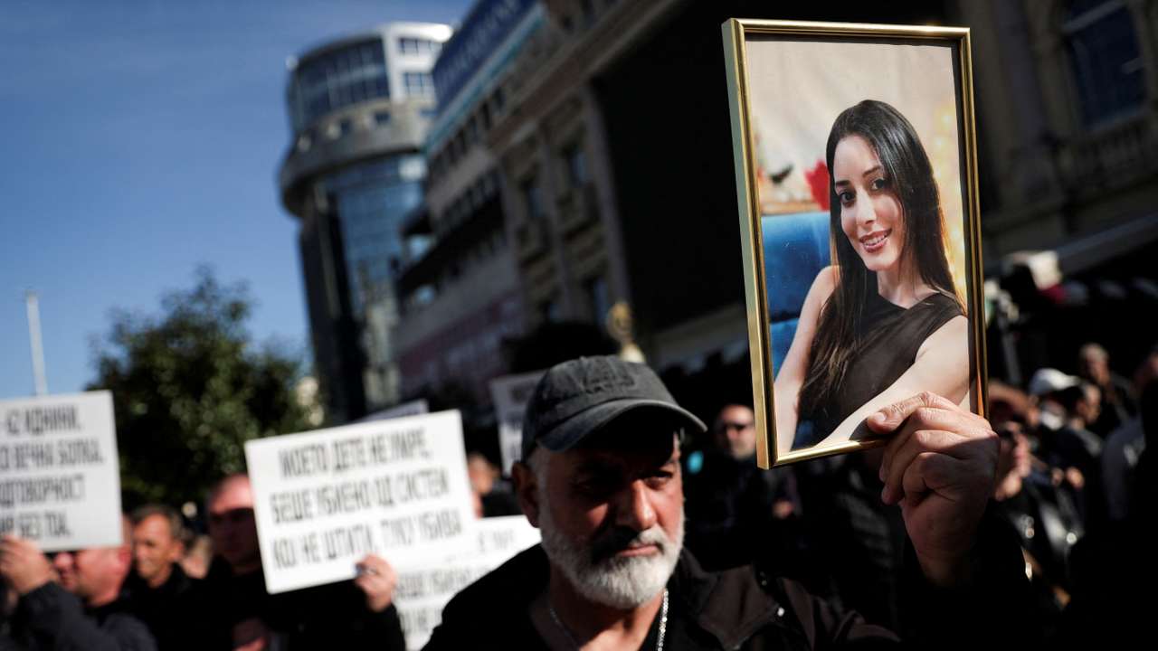 Families of the Kocani nightclub fire victims protest, in Skopje
