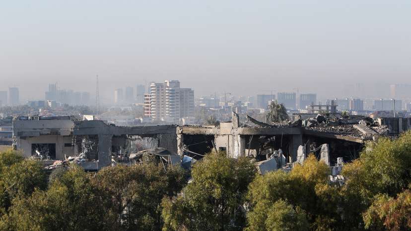 A view of a damaged building following missile attacks, in Erbil