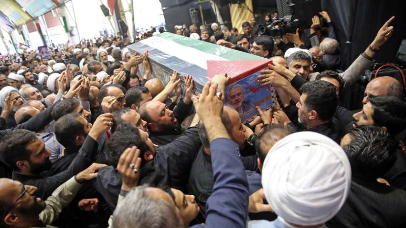 Mourners carry the coffin of assassinated Hamas chief, Ismail Haniyeh during his funeral ceremony in Tehran