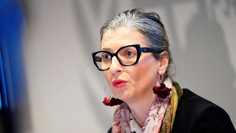 FILE PHOTO: UN Special Rapporteur Francesca Albanese gives a press conference, in Copenhagen