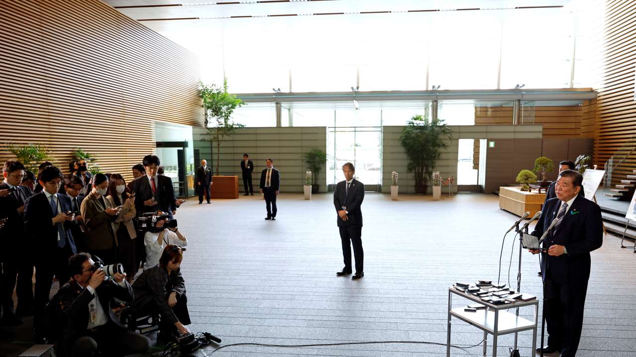 Prime Minister Ishiba reacts after a Japanese negotiator held ministerial talks at the White House regarding US tariffs