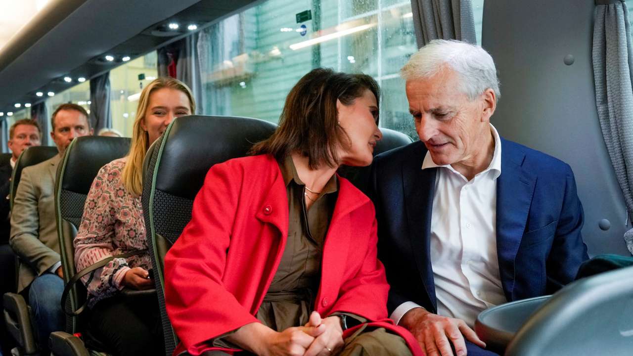 Norway's Prime Minister Jonas Gahr Store on election tour in Stavanger