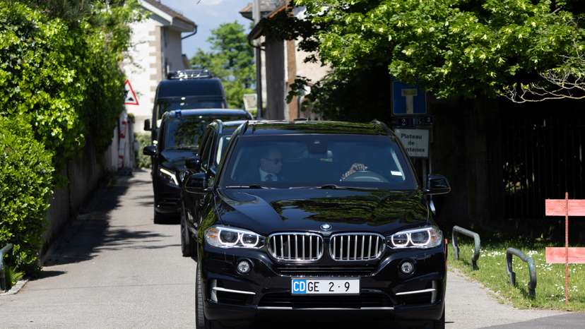 A car with US Treasury Secretary Bessent leaves a residence where trade talks between Chinese and U.S. delegations take place in Geneva