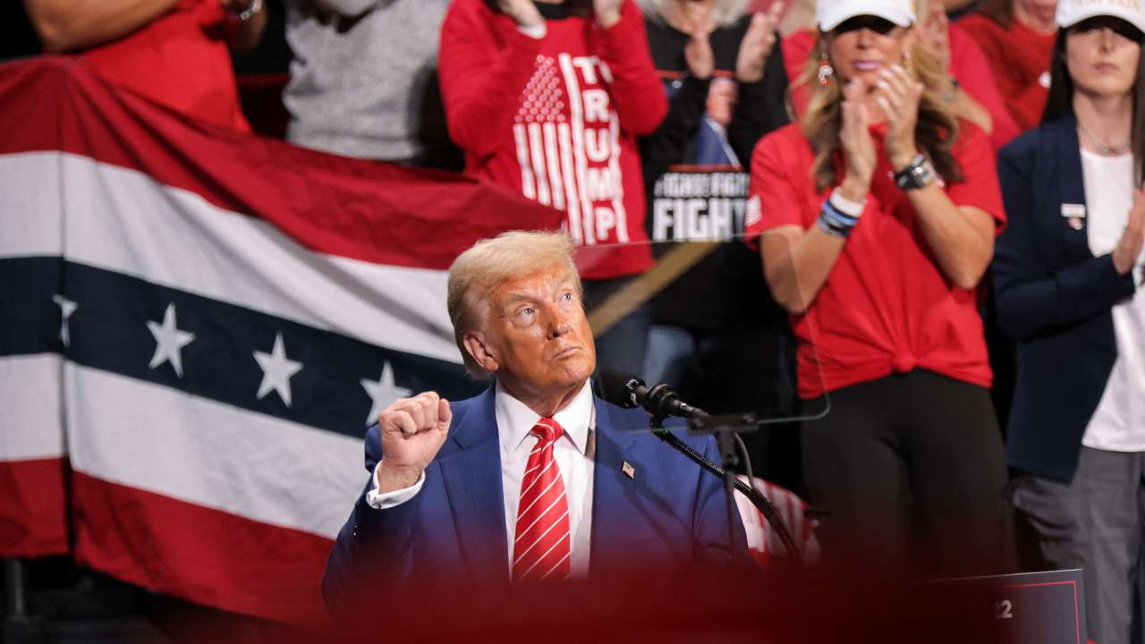 FILE PHOTO: Republican presidential nominee and former U.S. President Trump holds a campaign event, in Atlanta