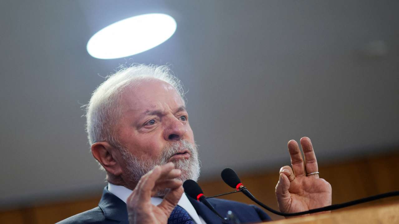 Brazil's President Luiz Inacio Lula da Silva speaks during a ceremony announcing investments by public banks in states, in Brasilia