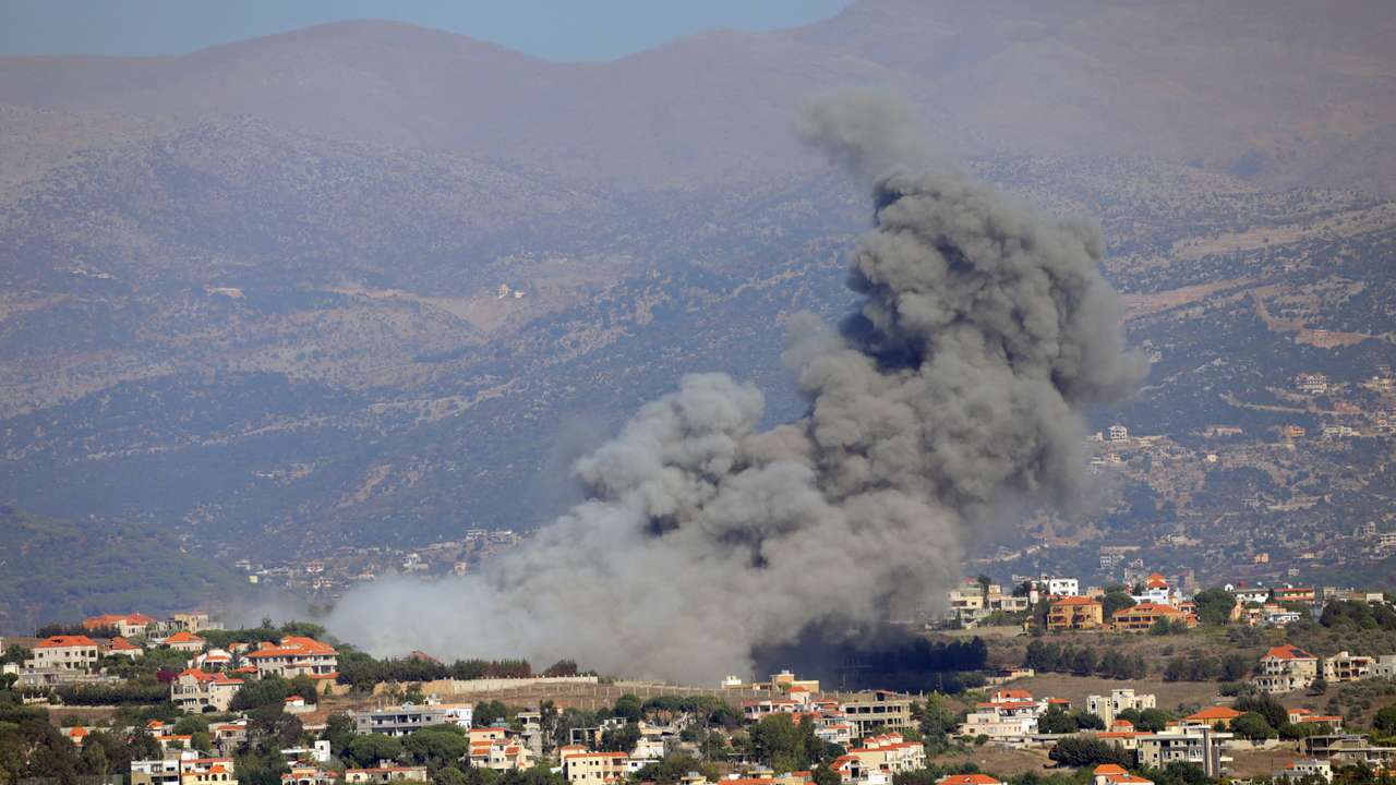 Smoke billows over Khiam