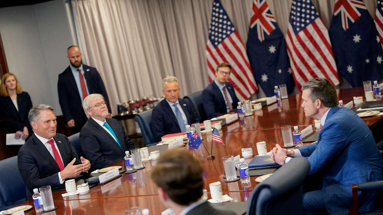 FILE PHOTO: U.S. Defense Secretary Hegseth meets Australian Defence Minster Marles at Pentagon