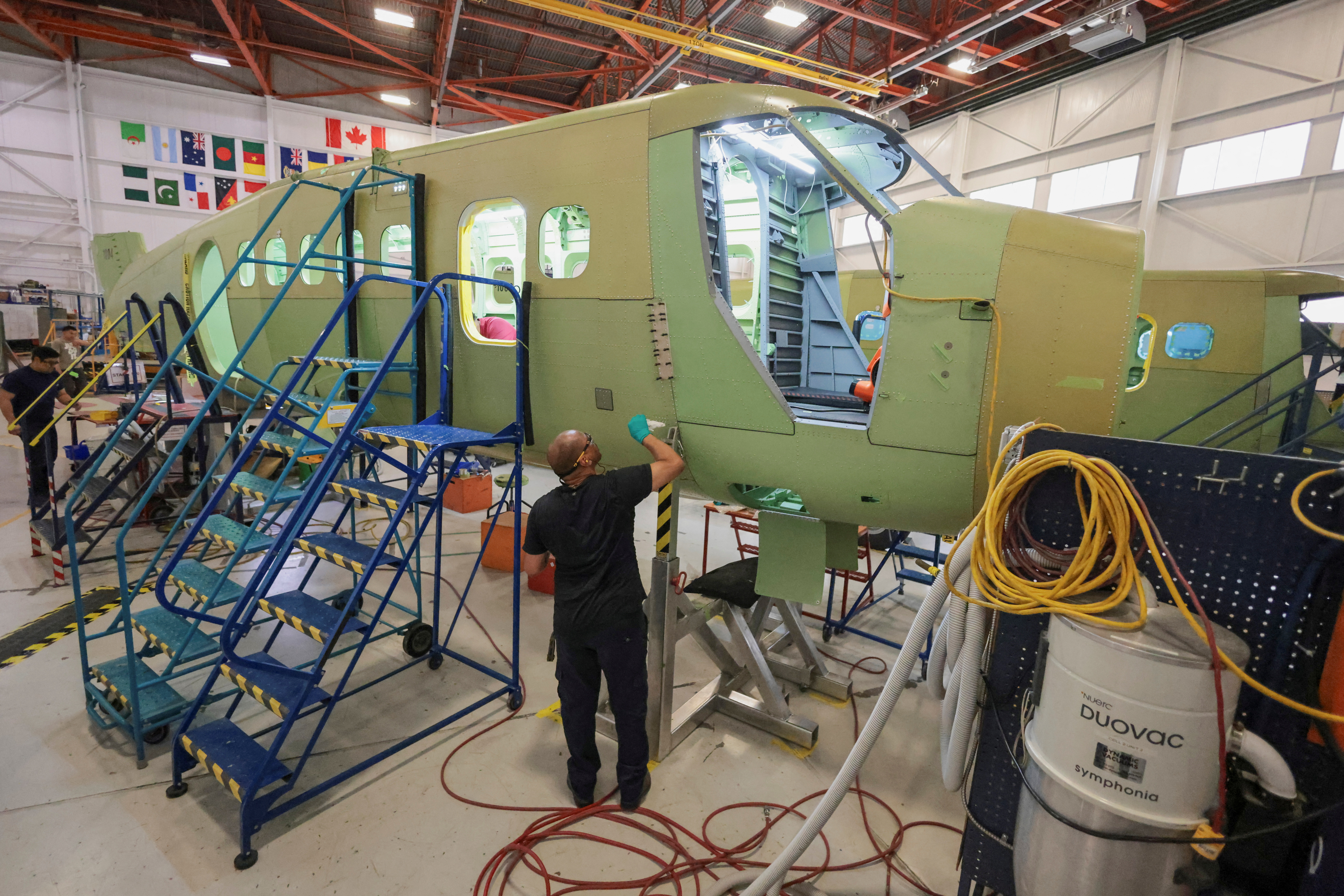 De Havilland Canada produces the Canadair 515 water-bomber to combat wildfires, in Calgary