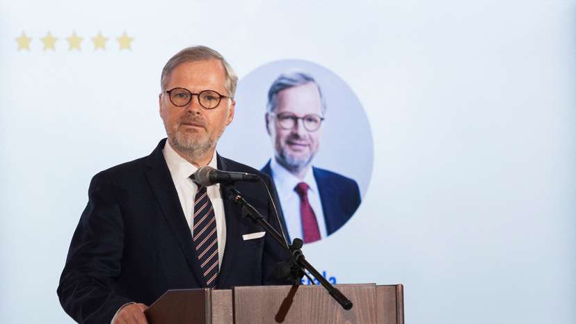Czech Republic's PM Petr Fiala attends a conference '20 years of the Czech Republic in the EU: A vision for an enlarged Europe' in Prague