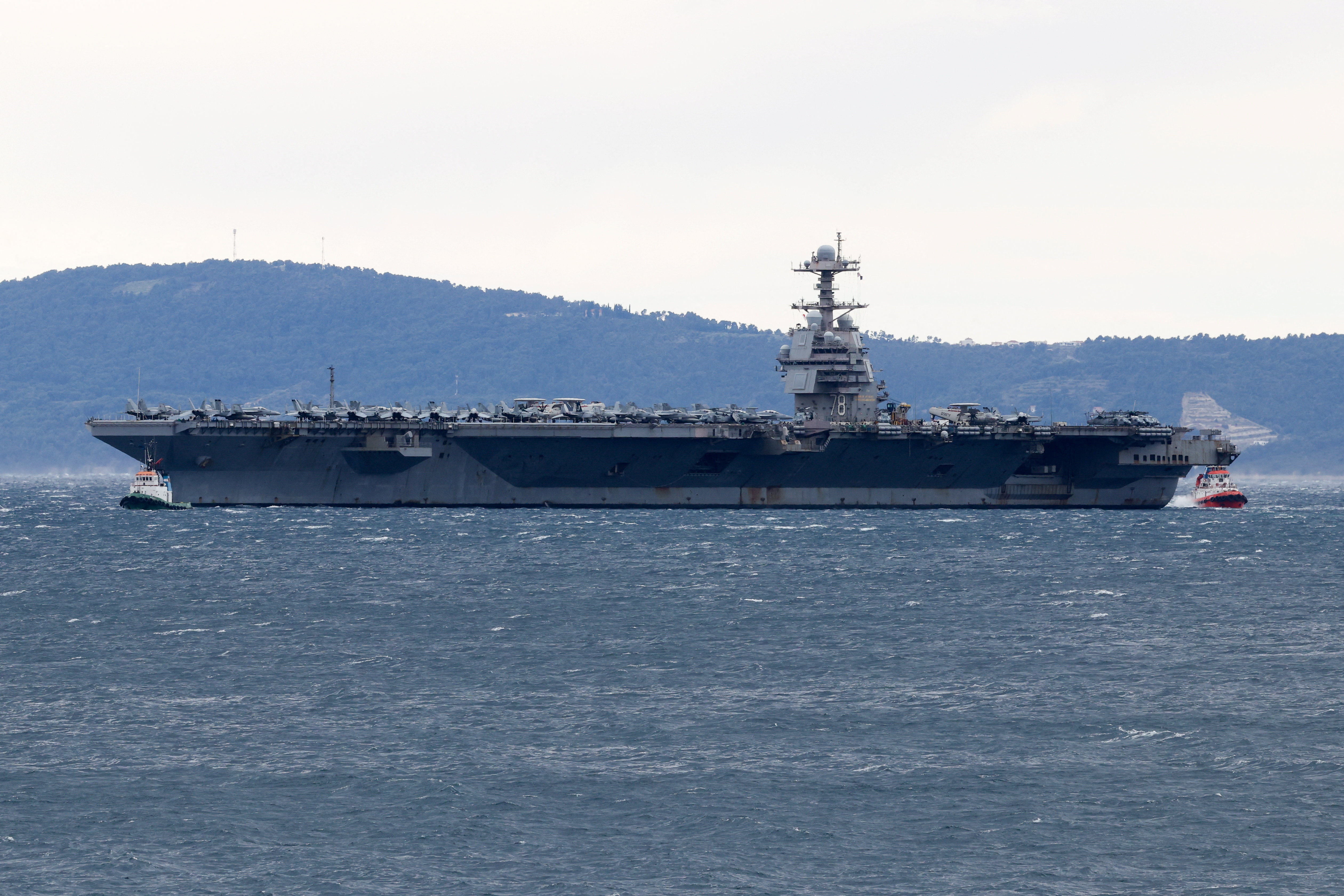U.S. aircraft carrier "Gerald R. Ford" holds position in front of Split, in the Adriatic Sea