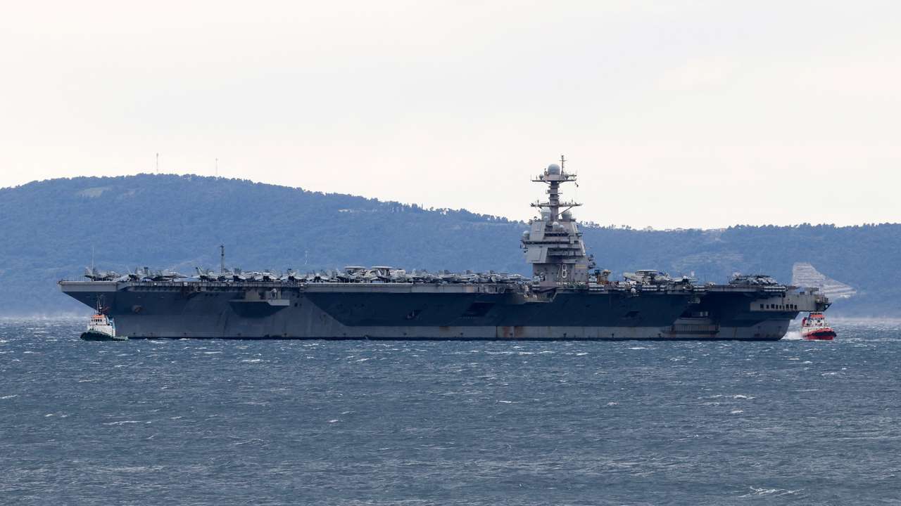 U.S. aircraft carrier "Gerald R. Ford" holds position in front of Split, in the Adriatic Sea