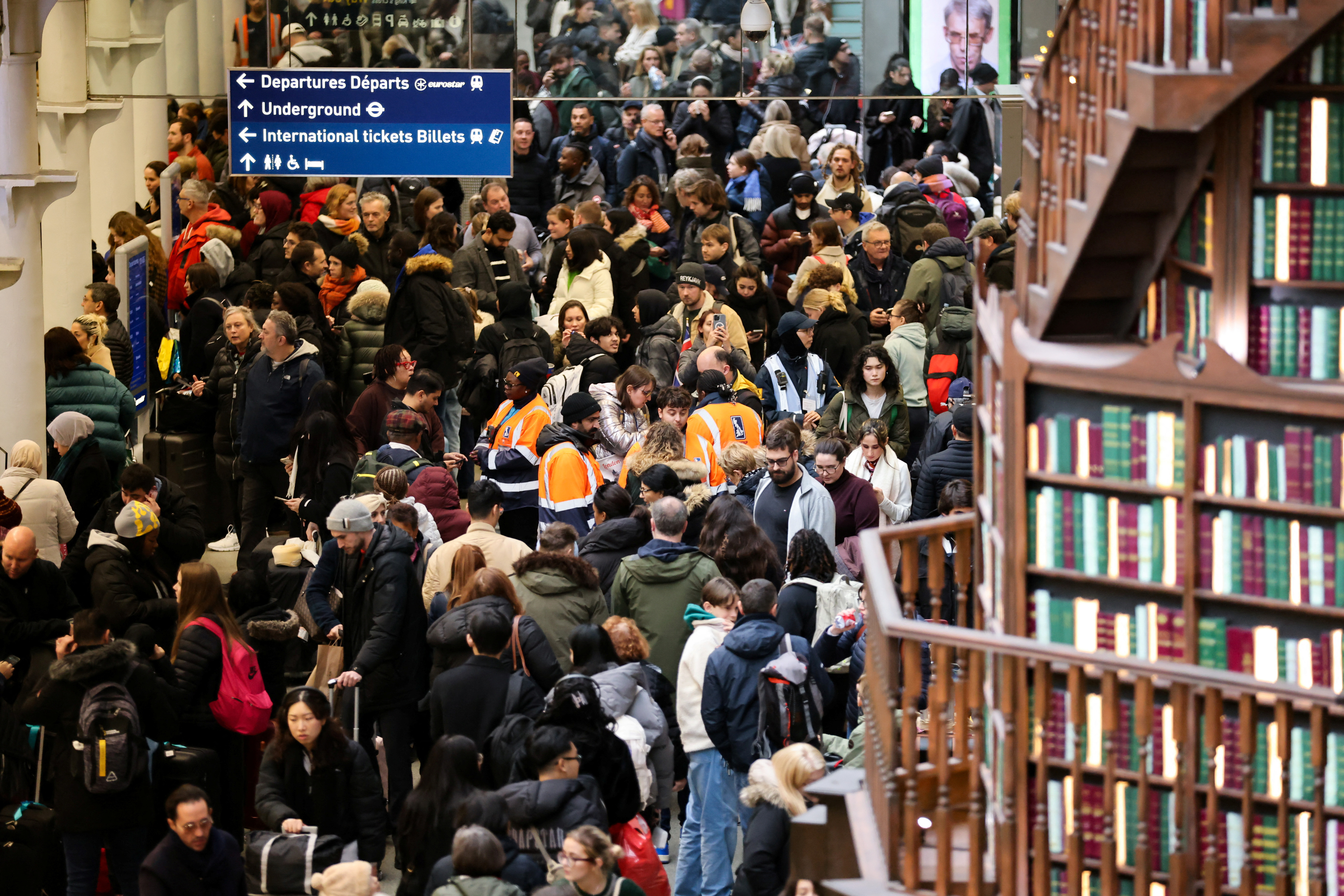 Eurostar cancels its services from St Pancras International station due to a flooded tunnel, in London