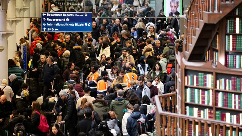 Eurostar cancels its services from St Pancras International station due to a flooded tunnel, in London