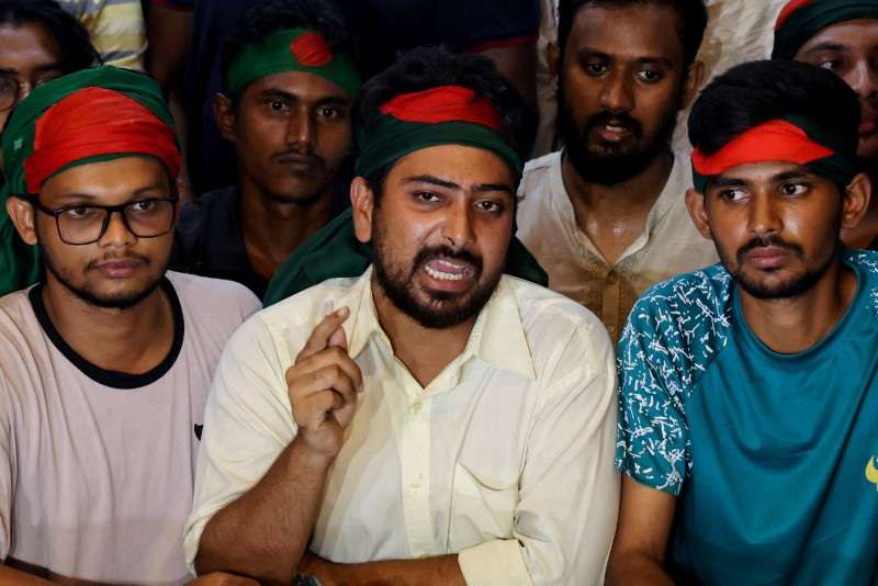 Bangladeshi protest leader Nahid Islam attends press briefing in Dhaka