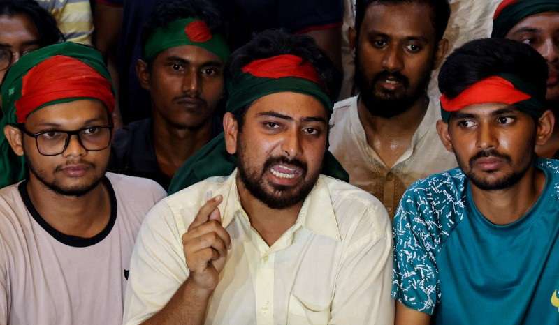 Bangladeshi protest leader Nahid Islam attends press briefing in Dhaka