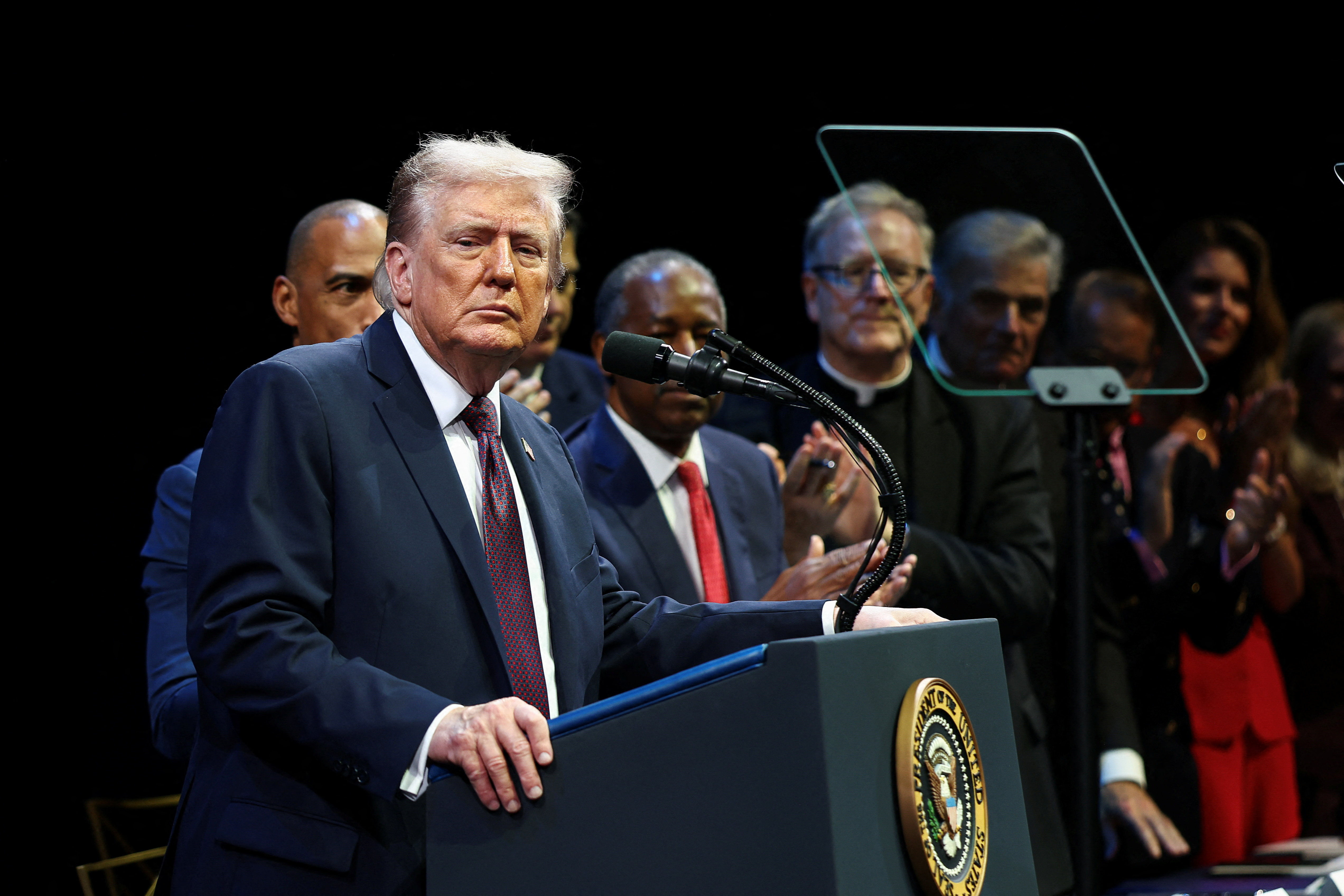 U.S. President Trump delivers remarks to the White House Religious Liberty Commission, in Washington, D.C.