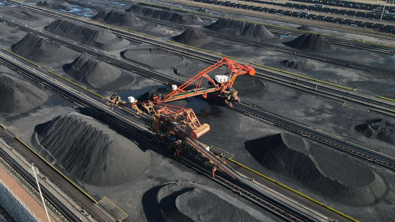 FILE PHOTO: An aerial view of the machinery at the coal terminal of Huanghua port