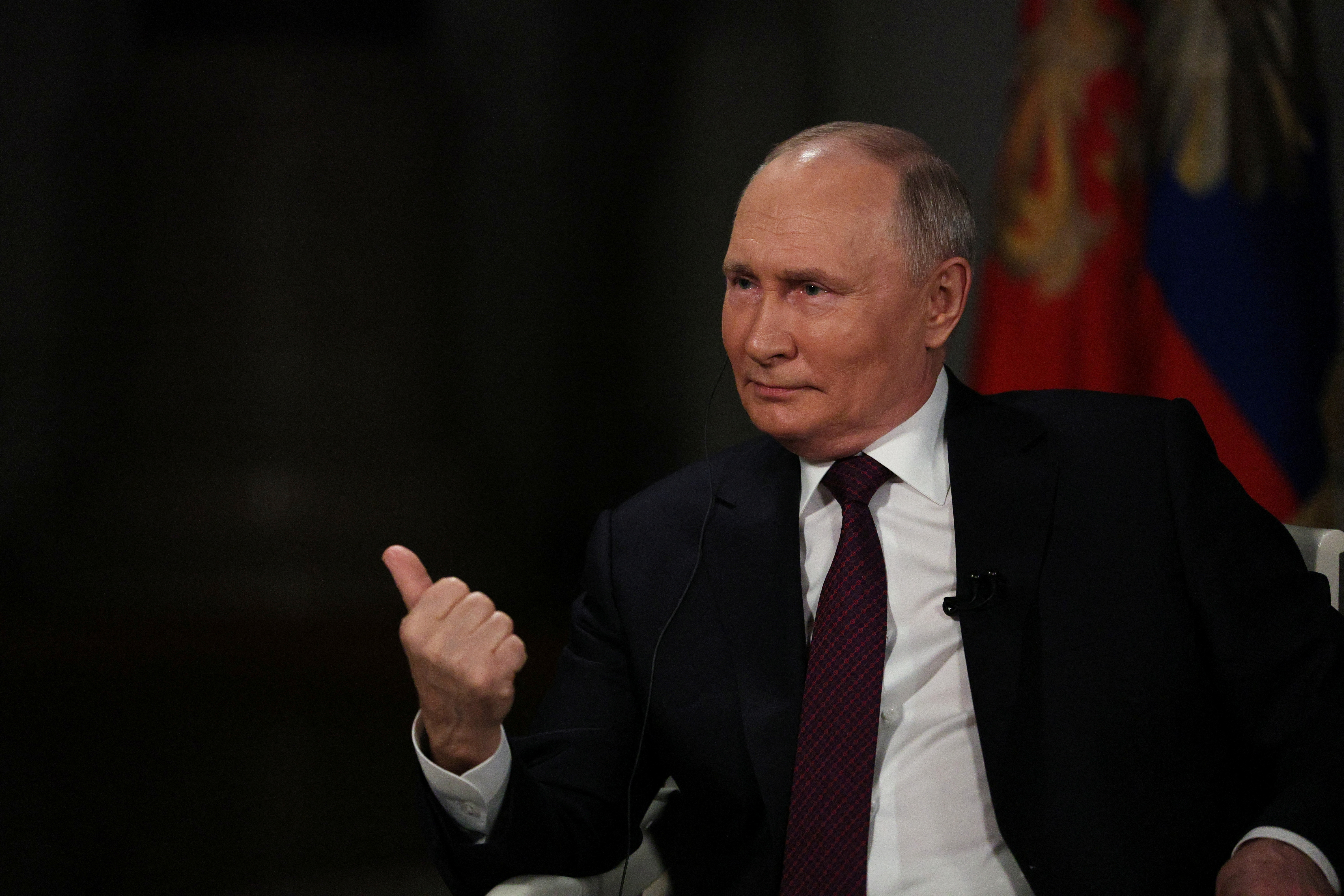 Russian President Vladimir Putin gives interview to U.S. television host Tucker Carlson in Moscow
