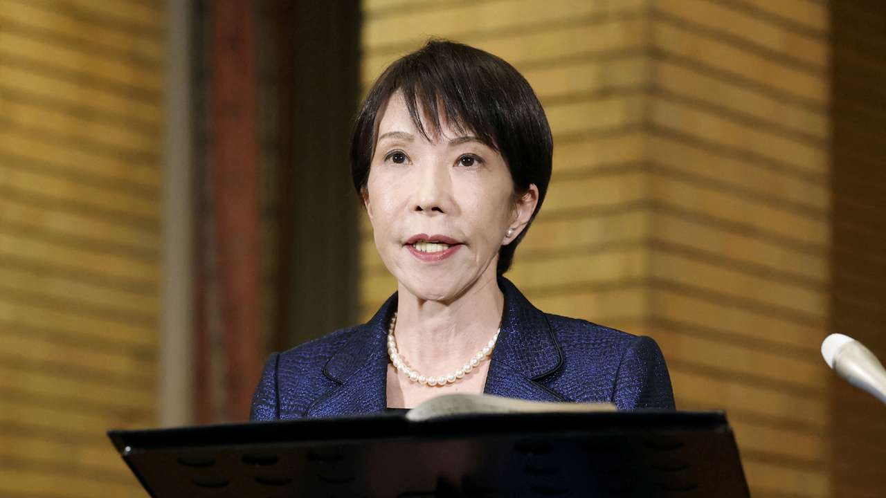 Japan's Prime Minister Sanae Takaichi speaks to media about Japan's plan to release part of oil reserves in Tokyo