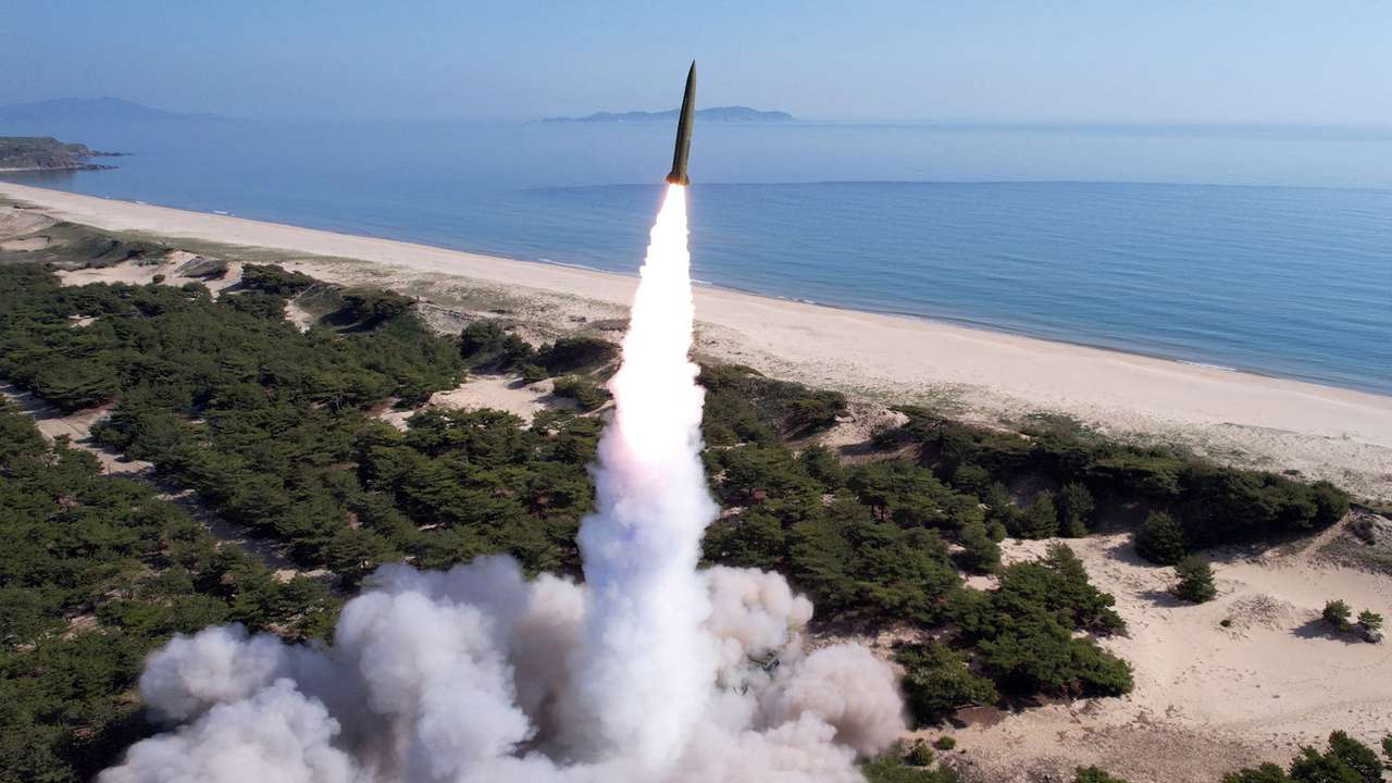 A handout photo shows a missile launch