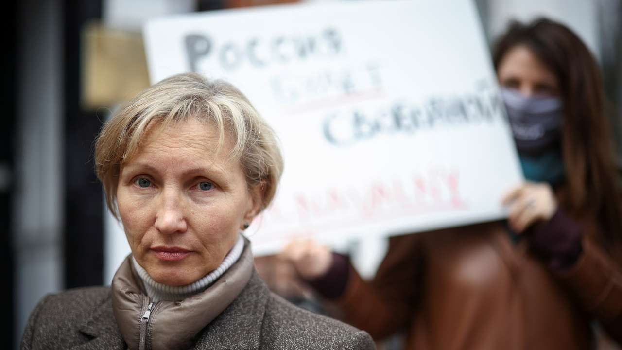 FILE PHOTO: Navalny supporters hold a rally in London