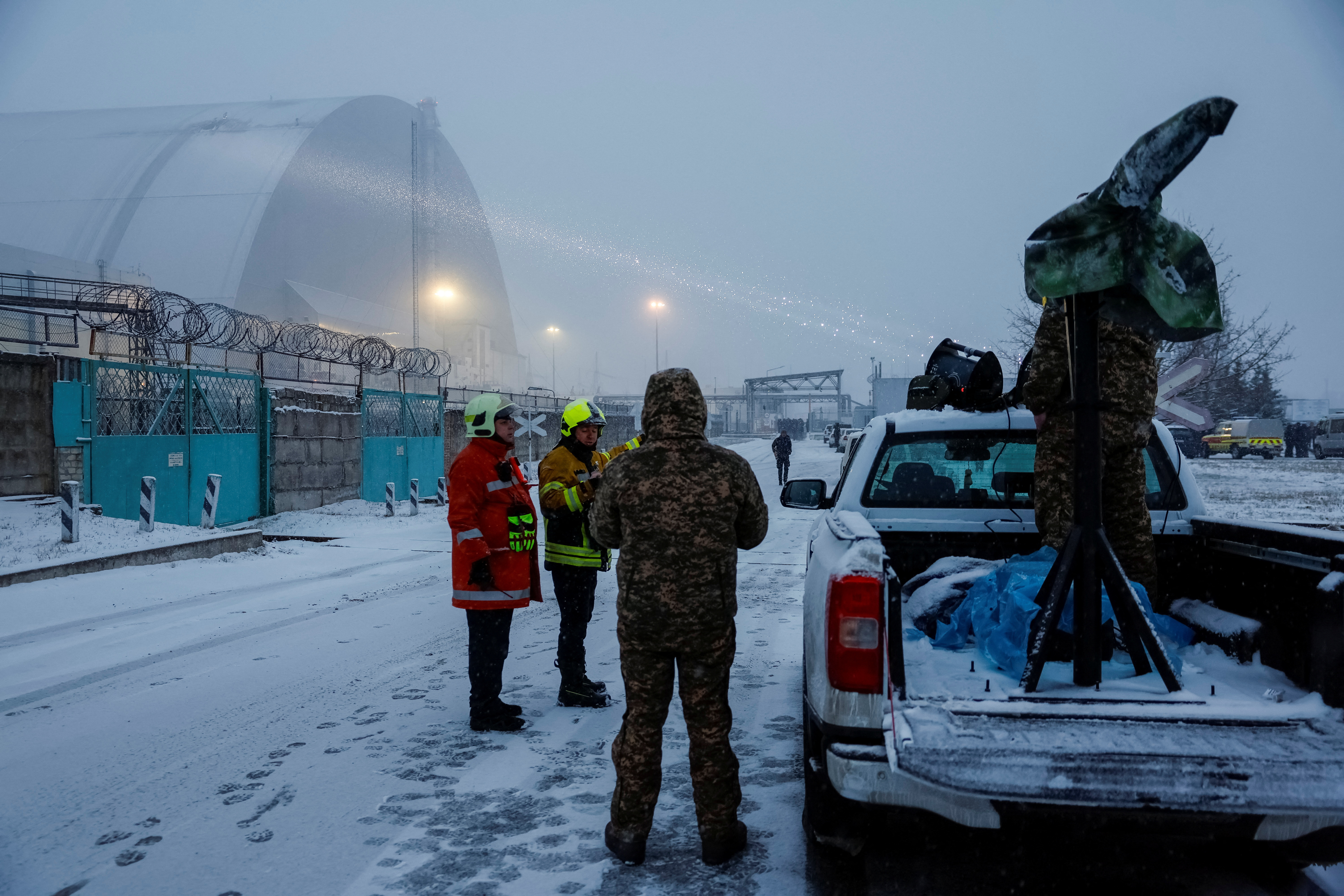 Aftermath of a Russian drone attack at Chornobyl Nuclear Power Plant