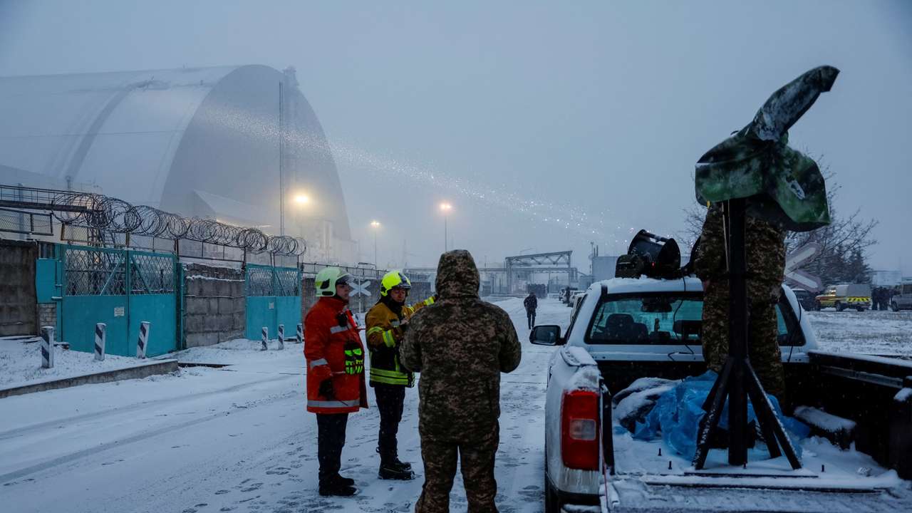 Aftermath of a Russian drone attack at Chornobyl Nuclear Power Plant