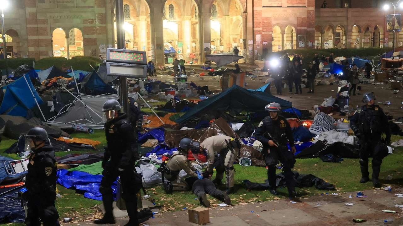 Protesters gather at the University of California Los Angeles
