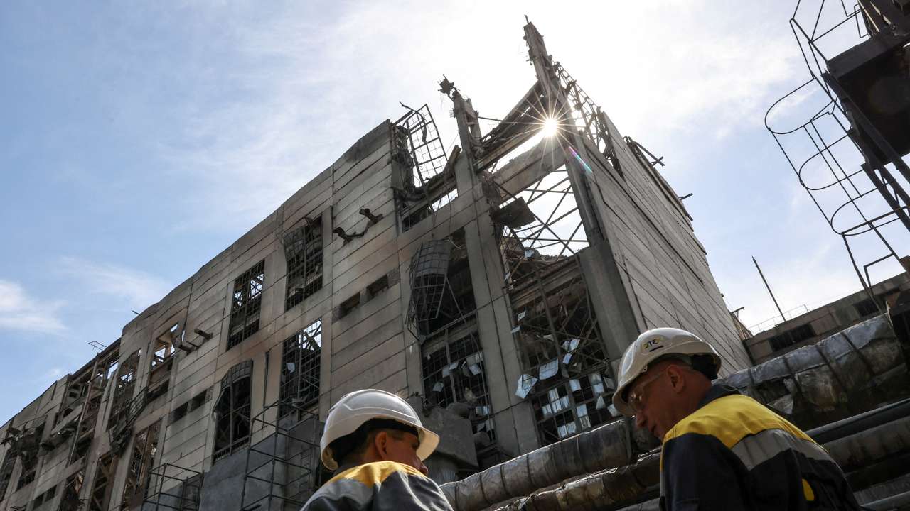View shows a thermal power plant damaged by recent Russian missile strikes in Ukraine