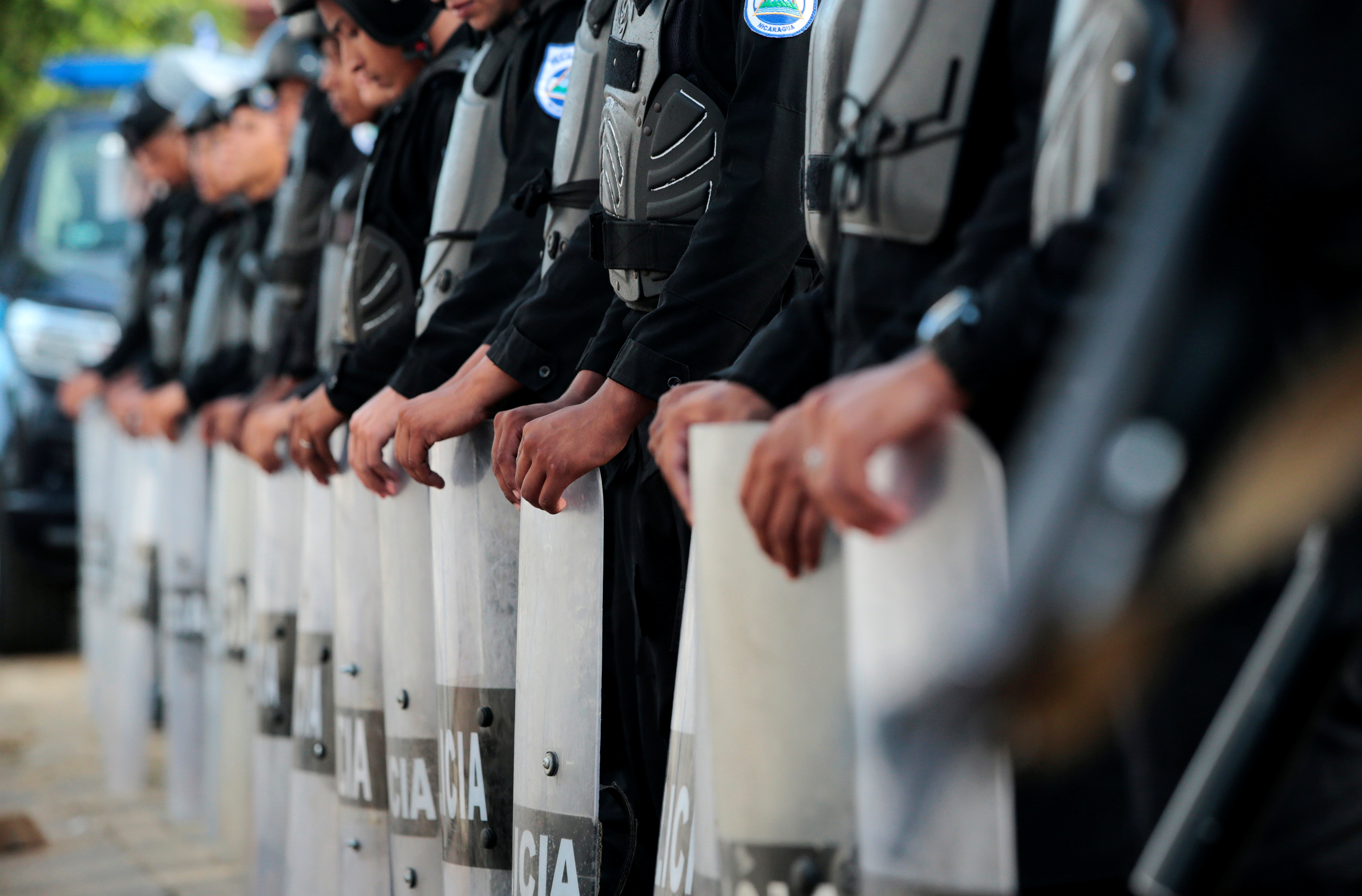 Police officers stand guard in Masaya, Nicaragua August 28, 2019