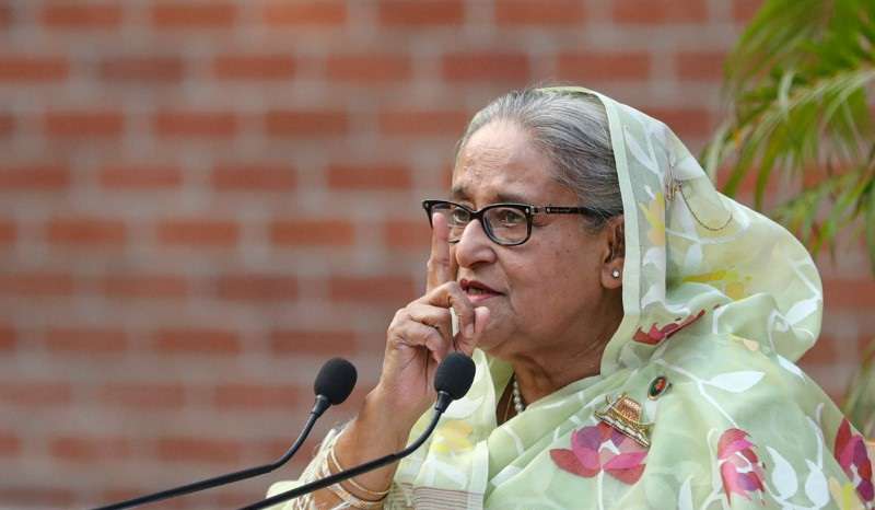 Sheikh Hasina, the newly elected Prime Minister of Bangladesh and Chairperson of Bangladesh Awami League, gestures during a meeting with foreign observers and journalists at the Prime Minister's residence in Dhaka