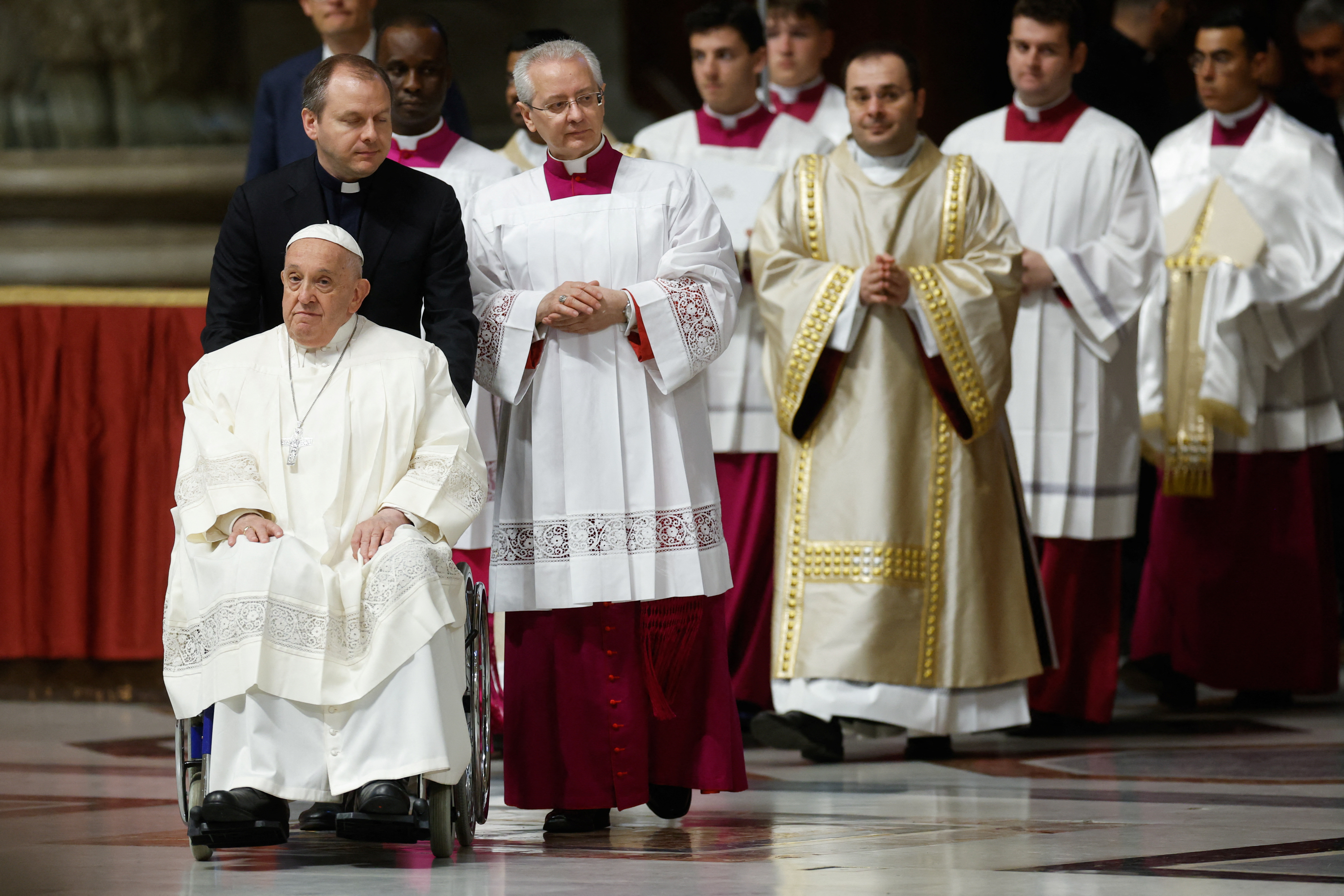 Pope Francis presides over the Vespers prayer service in St. Peter's Basilica at the Vatican