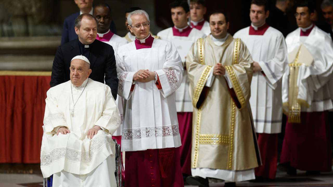 Pope Francis presides over the Vespers prayer service in St. Peter's Basilica at the Vatican