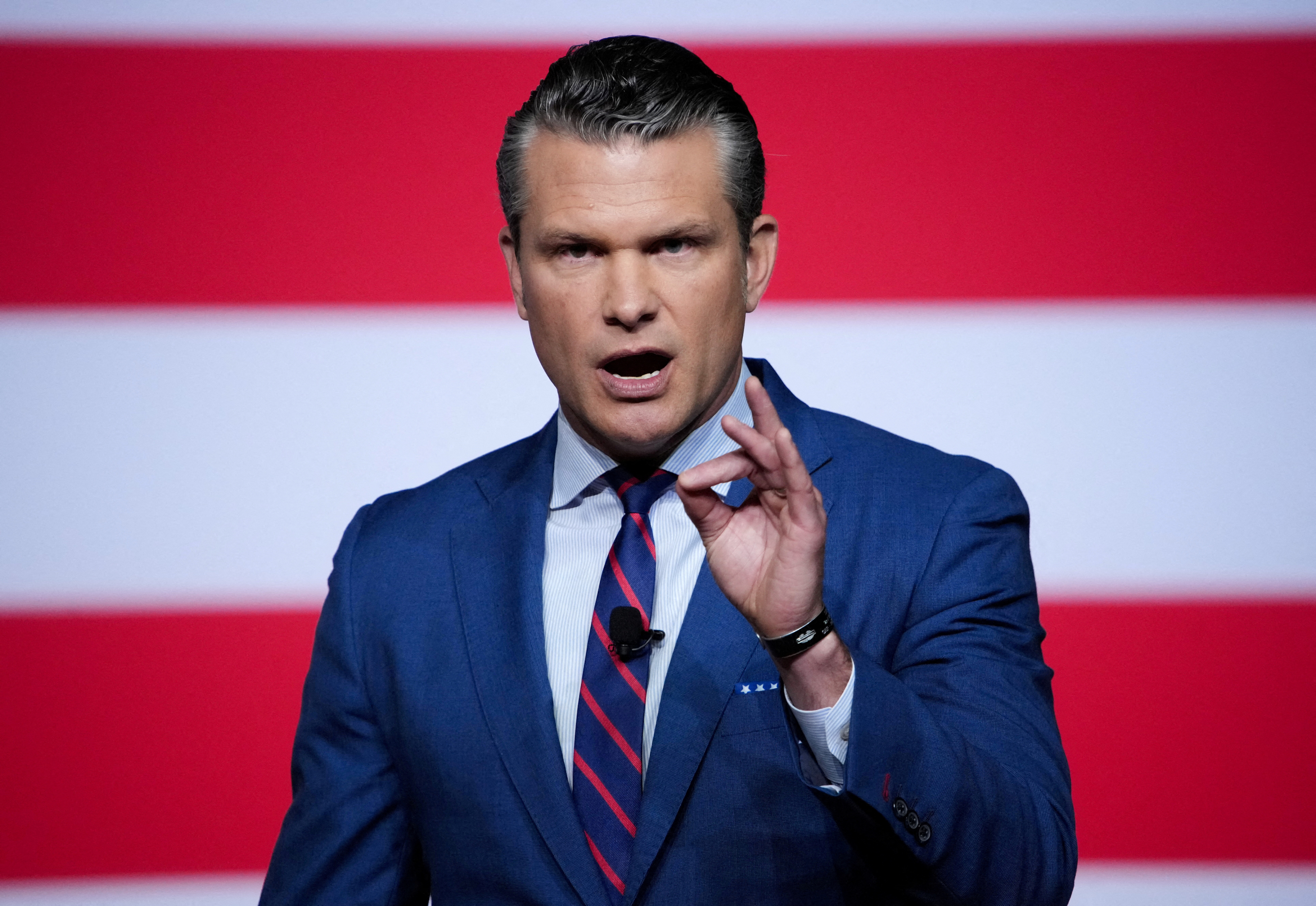 FILE PHOTO: Trump and Hegseth address U.S. senior military leaders at Quantico