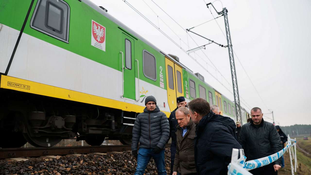 Polish PM Tusk visits blast site on railways of Warsaw-Lublin line in Mika