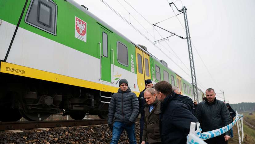 Polish PM Tusk visits blast site on railways of Warsaw-Lublin line in Mika