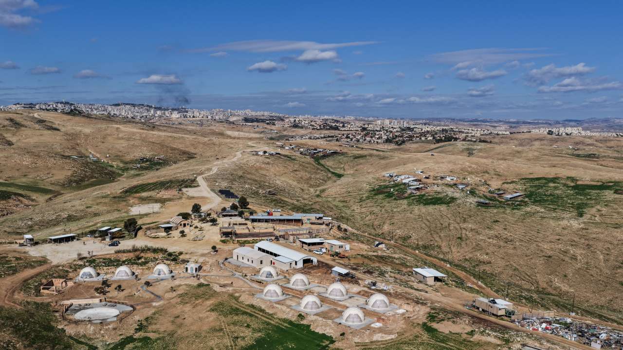 A drone view shows Kedar Sheep farm, an Israeli outpost in the Israeli-occupied West Bank