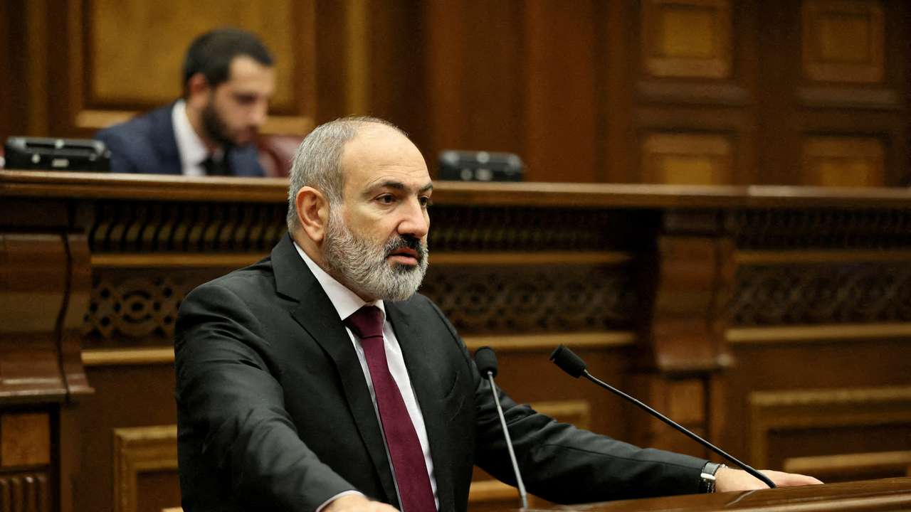 FILE PHOTO: Armenian Prime Minister Pashinyan addresses parliament in Yerevan