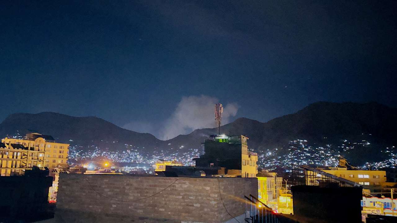 Smoke rises after an explosion in what the Taliban said was a Pakistani air strike in Kabul