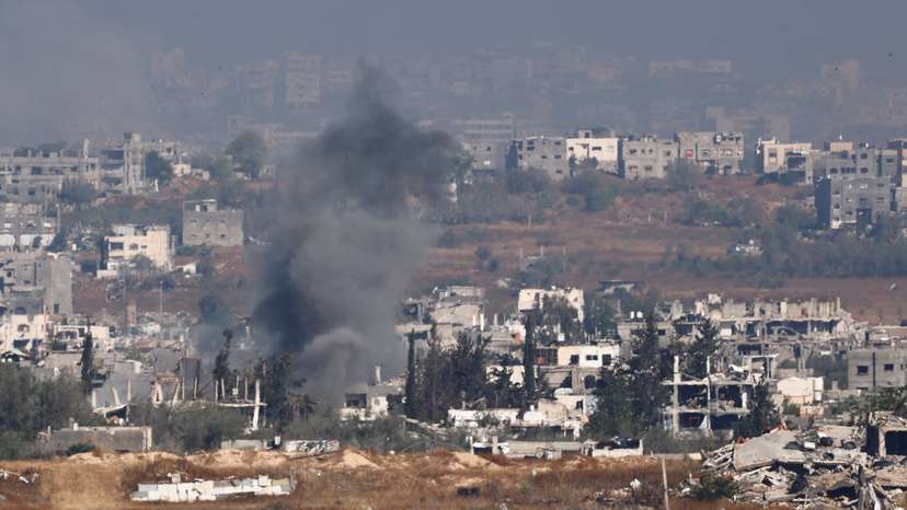 Smoke rises from Gaza after an explosion, as seen from the Israeli side of the border