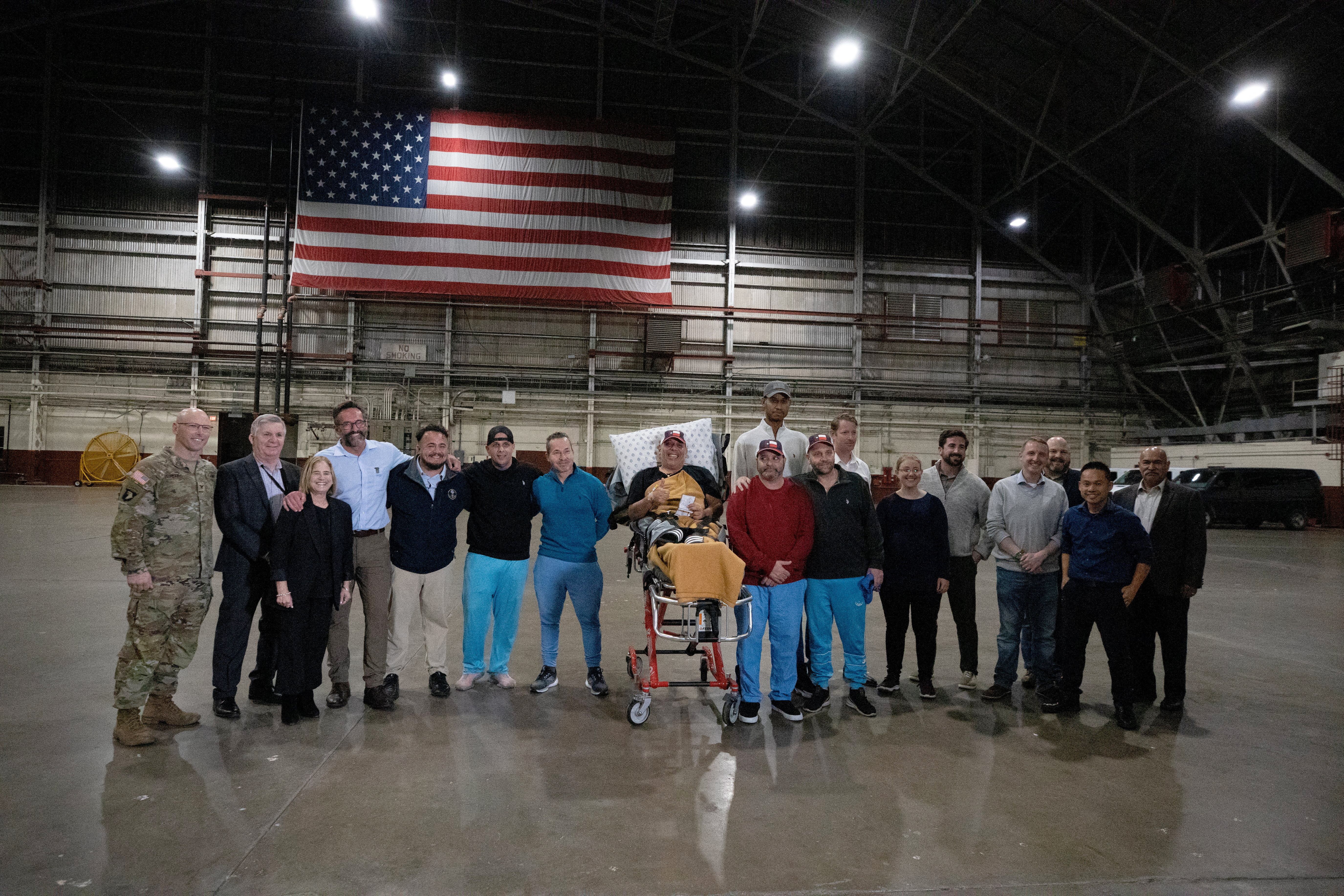 Freed American prisoners who were held in Venezuela arrive at Joint Base San Antonio in San Antonio, Texas