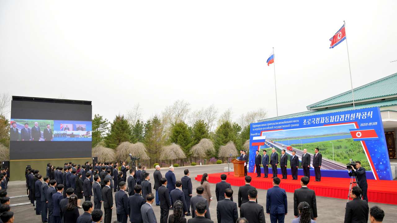 Ground-breaking ceremony for a new road bridge spanning the Tumen River that will link North Korea to Russia