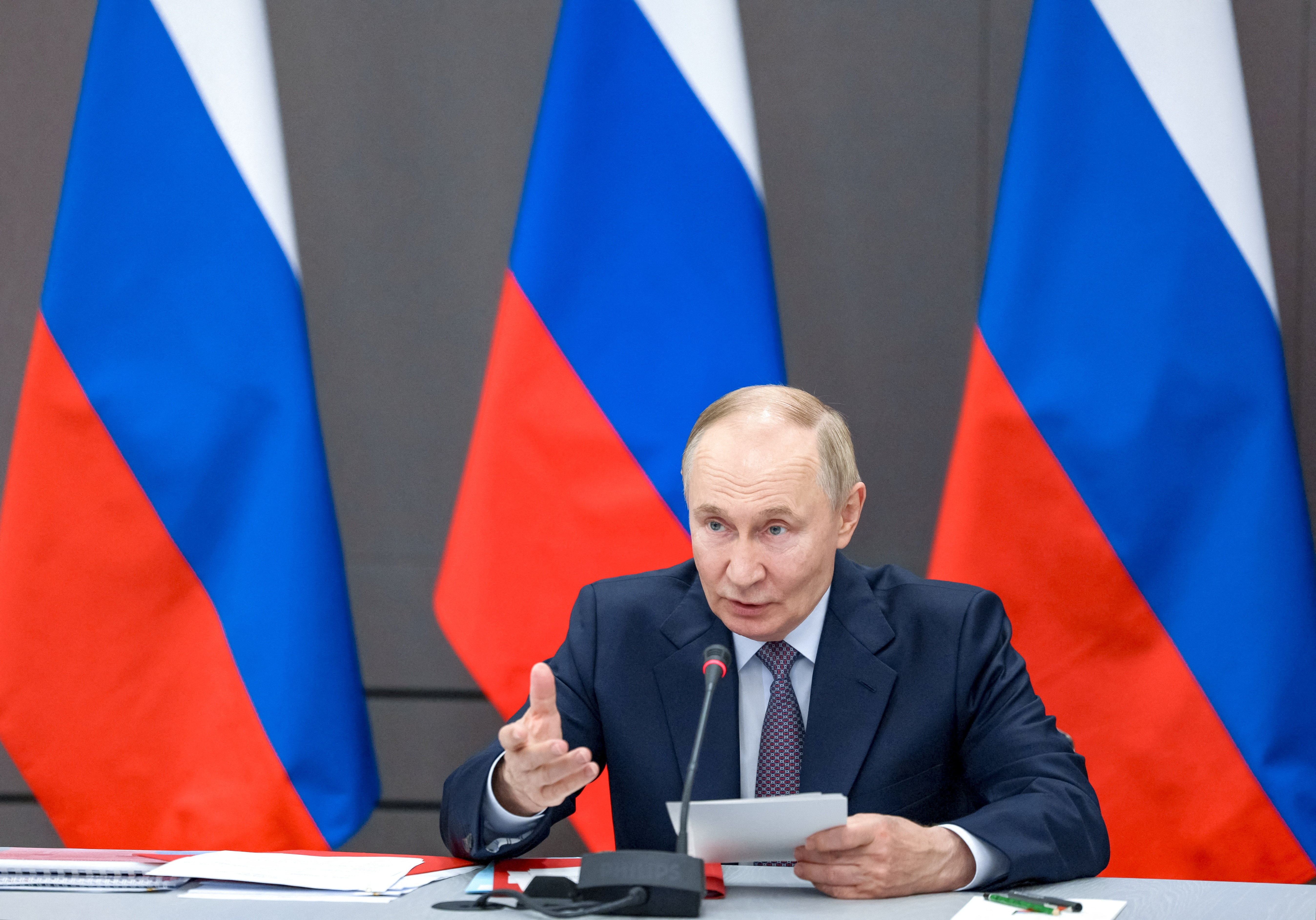 Russian President Vladimir Putin chairs a meeting of the Military-Industrial Commission in Perm