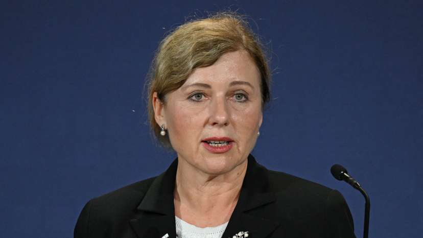 Vice President of the European Commission for Values and Transparency Vera Jourova speaks on Day 1 of the AI Safety Summit at Bletchley Park in Bletchley, Britain