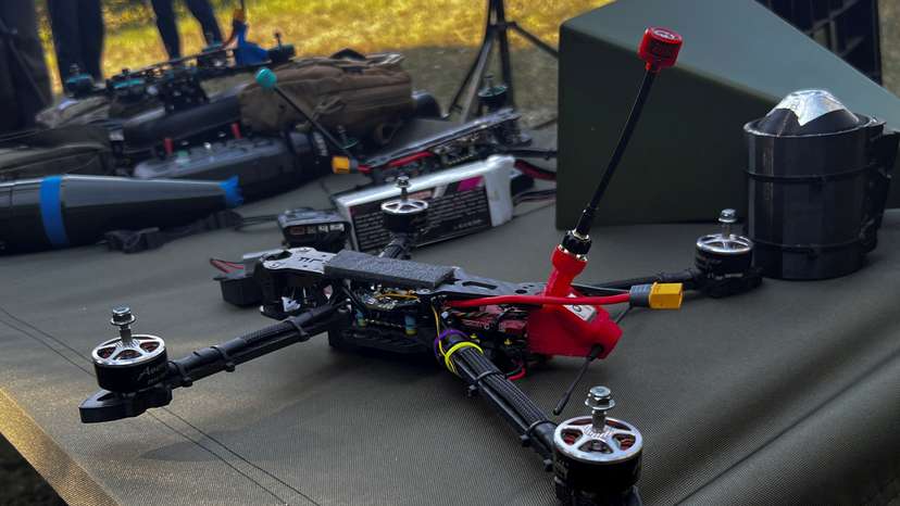 FILE PHOTO: FPV drone and additional equipment are seen at a training facility for military FPV drone pilots in Zhytomyr region