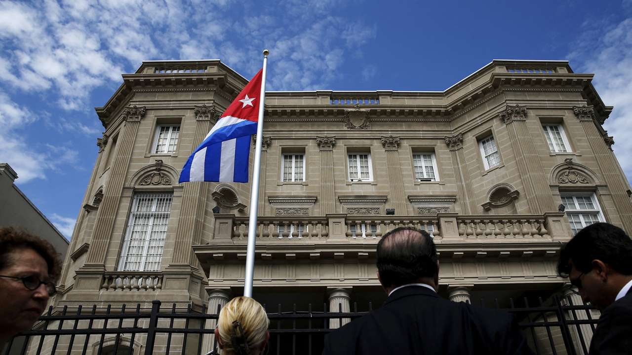 FILE PHOTO: The Cuban flag flutters at the Cuban Embassy in Washington
